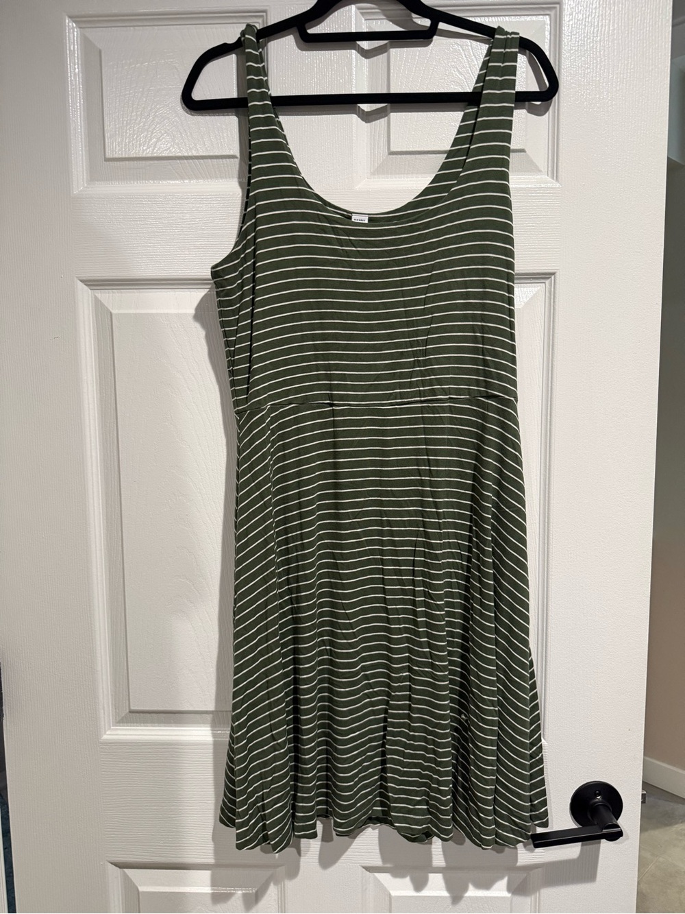 Old Navy Olive Green and White Striped Tank Midi Dress